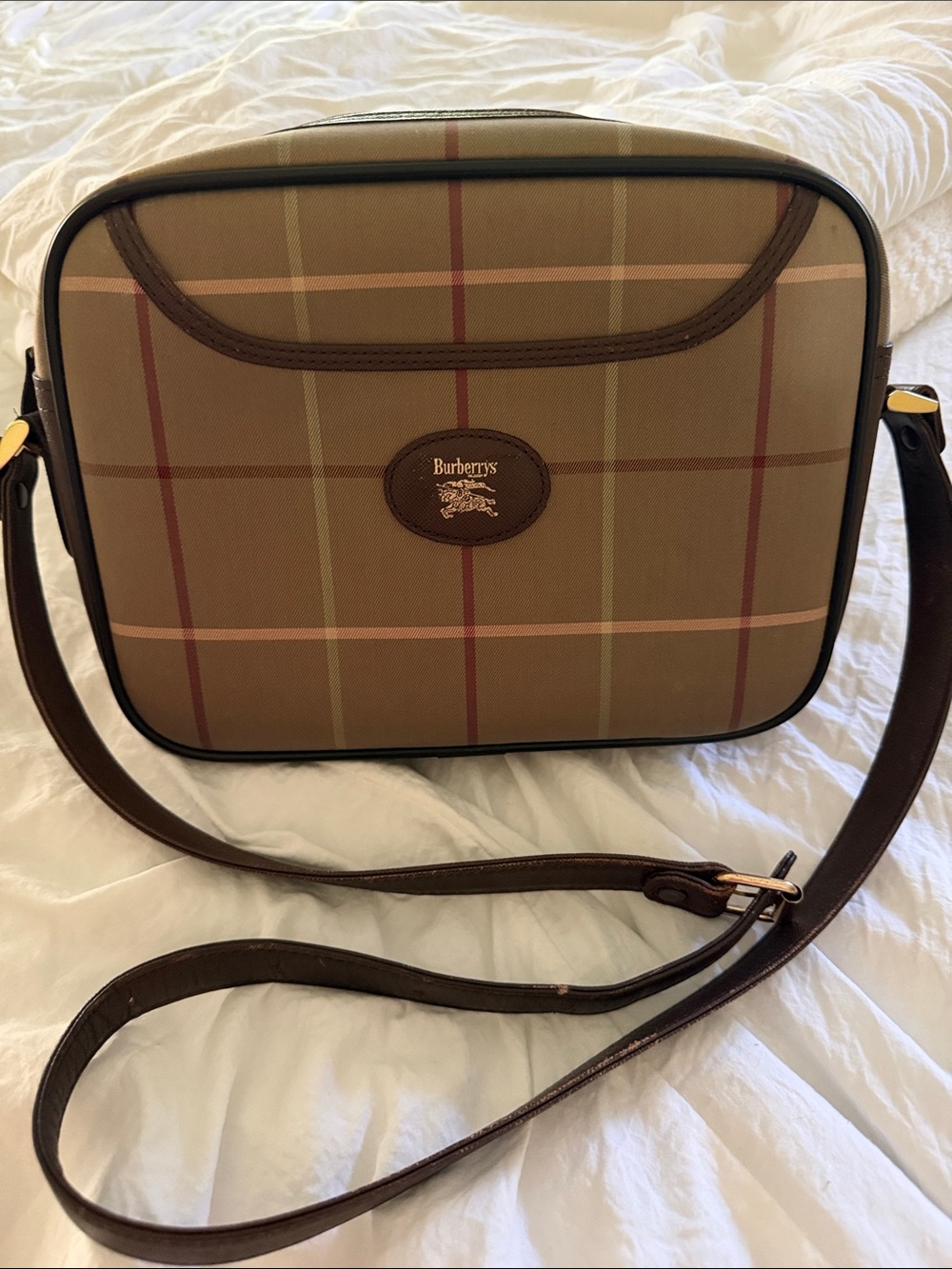 Burberry Beige and Brown Plaid Crossbody Bag